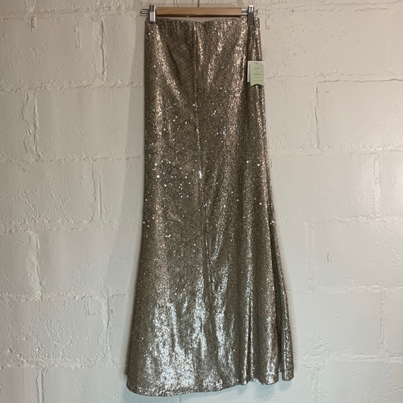NWT Anthropologie Line & Dot Gold Sequins Mermaid Maxi Skirt Sz XS - Picture 2 of 8